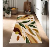 Retro Style Hallway Runner Rug 50 x 140 cm, Washable Kitchen Carpet Runners Non-Slip Rubber Backing, Non-Shedding Bedroom Rug, Abstract Plants Olive Leaves Floor Mat for Entryway Door Entrances