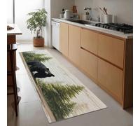 Retro Style Hallway Runner Rug 60 x 120 cm, Washable Kitchen Carpet Runners Non-Slip Rubber Backing, Non-Shedding Bedroom Rug, Animal Black Bear Forest Floor Mat for Entryway Door Entrances