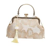 Retro Style Handbags for Women Change Purse Wallet Kiss Lock Crossbody | Silk material chain shoulder strap top handle kiss lock closure fits phone makeup cards keys small items