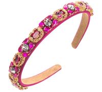 Retro-Style Headband Thin Edge Inlaid With Glass Diamond Temperament Headband Simple Pressed Hair Accessory, Rose Red