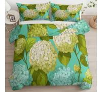 Retro Style Hydrangea Pattern 3D Printed Duvet Cover Set Single Reversible Bedding Set Soft Microfiber Quilt Cover with Zipper Closure and Corner Ties 3 Piece, Green