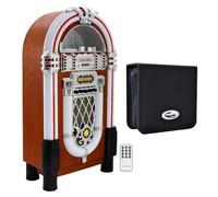 Retro Style Illuminated Jukebox Sound System with Bluetooth & FM Radio + 48 CD/DVD Carry Case - Vintage Music Player with LED Lights, USB, AUX & Remote Control Bundle