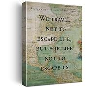 Retro Style Inspirational Travel Quote Print Canvas Wall Art Home Office Decor We Travel not to Escape Life Painting 12x15 Canvas Poster Framed Ready to Hang