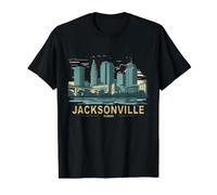Retro Style Jacksonville, Florida City Skyline Value Graphic T-Shirt, Men, Black, M