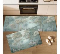 Retro Style Kitchen Mat Sets Non-slip Durable Rug, Misty Plant Forest 2 Pieces Washable Mats runner rugs Pale Gray-Green For Kitchen Bedroom - 40x60cm+40x120cm