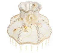 Retro Style Lampshade with Crystal Pendant Beads for E27 Bases | Beige Cloth Cover, Hand Embroidered Dome Design, Simple Installation, Vintage Aesthetic for Lounge and Bar Random Style