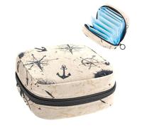 Retro Style Nautical Symbols Anchors Sanitary Napkin Storage Bag, Large Menstrual Cup Pouch with Zipper, Period Pads Bag Store Panty Liners Tampons for Girls Women