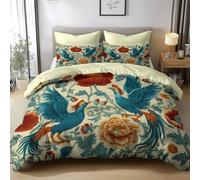 Retro Style Phoenix Flying Pattern 3D Printed Duvet Cover Set King Reversible Bedding Set Soft Microfiber Quilt Cover with Zipper Closure and Corner Ties 3 Piece, Yellow