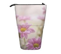 Retro Style Pink Flowers Standing Telescopic Pencil Bag Oxford Cloth Bag Portable for Boys Girls Teens Students Office