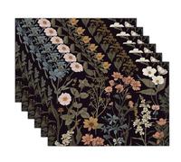 Retro Style Placemats Set of 4 Washable Heat-Resistant Place Mats Wildflowers Dining Table Mats, Easy to Clean & Reusable for Party Kitchen Dining Decoration, Sage Green