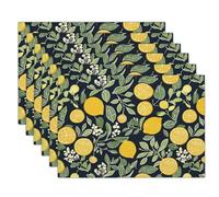 Retro Style Placemats Set of 8 Durable Stain-Resistant Lemon Pattern Table Mats, Washable & Reusable for Party Kitchen Dining Decoration, Green