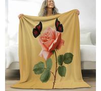 Retro Style Print Throw Blanket for Kids, Flowers Roses Butterflies Soft Cozy Fluffy Flannel Blanket for Girls - 39 x 51 in Warm Fleece Bedding for Teen Sofa Couch Birthday Gift, 100 x 130 cm