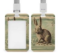 Retro Style Rabbit Heavy Duty Id Card Badge Holder Plastic Name Tag Badge Holder with Clear Window Waterproof Card Protector Sleeve for Nurse Doctor Teacher Office Employee