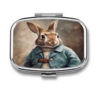 Retro Style Rabbit Weekly AM/PM Pill Organizer.Waterproof Portable Compact Travel Pill Organizers.Small Pill Box for Medicine Holder for Vitamins Medication.