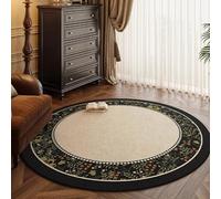 Retro style round carpet, waterproof and stain-resistant floor mat, can be maintained with common cleaning tools, suitable for livingroom, bedroom bedside, cloakroom, powder room I 80cm