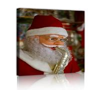 Retro Style Santa Claus Canvas Wall Art Holiday Christmas Artwork Mural Prints Festive Poster Painting for Living Room Bedroom Decor 80x80cm Innerframe