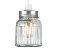 Retro Style Silver Brushed Chrome and Clear Glass Ribbed Pattern Design Jar Ceiling Pendant Light Shade