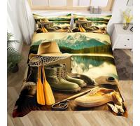Retro Style Single Duvet Cover Sets Mountains and Lakes Bedding Set 3D Print Quilt Cover 135x200 cm Soft Microfiber Lightweight with Zipper Closure and 2 Pillowcases i-1773