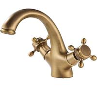 Retro Style Single Handle Bathroom Faucet with High Arc Spout Hot Cold Mixer Tap for Vessel Sink Basin，Brass