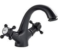 Retro Style Single Handle Bathroom Faucet with High Arc Spout Hot Cold Mixer Tap for Vessel Sink Basin，Black