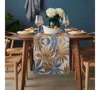 Retro Style Table Runner 18x72 inch Brown Blue Palm Leaf Tropical Plants Cotton Linen Dining Table Runner Ideal for Dresser Kitchen Coffee Tables - Machine Washable