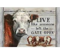 Retro Style Tin Sign Hereford Cow Live Like Someone Left The Gate Open Poster 30x40cm