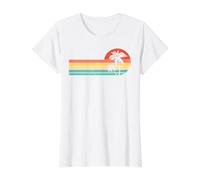 Retro Style Tropical Vintage Sunset Beach Palm Tree Design Value Graphic T-Shirt, Women, White, L