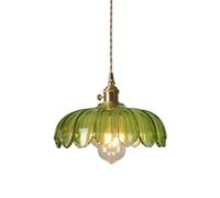 Retro Style Vintage Industrial Pendant Light Fitting American Country Nostalgic Chandelier with Pure Copper Green Glass E27 Hanging Ceiling Lighting Brass Finish for Restaurant