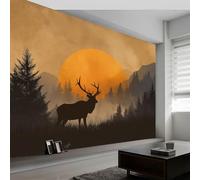 Retro Style Wall Mural 300 x 210 cm Wall Stickers Nursery, Removable Animals Deer Mountains Sunset Mural Art Decals Home Decoration DIY Living Bedroom Decor Wallpaper Kids Room Playroom