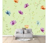 Retro Style Wall Murals 350 x 256 cm Photo Wallpaper, Non-Woven Premium Mural Watercolor Plant Leaves Flowers for Living Room Bedroom Kitchen Office Kids Decoration Wall Hanging