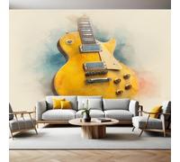 Retro Style Wall Murals for Living Room Music Yellow Guitar 3D Print Photo Wallpaper Luxury Design Modern Non-Woven Wall Mural Sofa TV Kids Bedroom Decoration 200 x 140cm