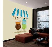 Retro Style Wallpaper Mural Drinks Ice Cream Stripes Effect Wall Mural, Non-Woven Print Photo Wallpaper for Bedroom Living Room Kitchen Office Kids Decor 450 x 280 cm