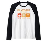 Retro Style Weekend Schedule Coffee Crochet Wine Crocheting Raglan Baseball Tee