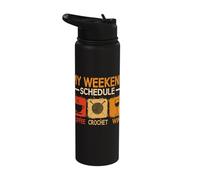 Retro Style Weekend Schedule Coffee Crochet Wine Crocheting Stainless Steel Insulated Water Bottle