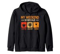Retro Style Weekend Schedule Coffee Crochet Wine Crocheting Zip Hoodie