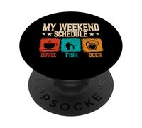 Retro Style Weekend Schedule Coffee Fish Beer Fishing PopSockets Adhesive PopGrip