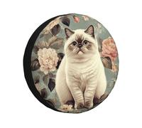 Retro-Style White Melancholy Cat Flowers Spare Tire Cover Wheel Tire Covers,Waterproof Dust-Proof Tire Covers Protector Universal Fit For Trailer Rv Suv Truck Camper 16 Inch