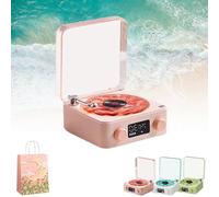 Retro-style Wireless waves vinyl Bluetooth Speaker, aquavinyl speaker, the waves vinyl player, 2024 New Portable Vintage Vinyl Speaker with Adjustable Light and Time (Pink)