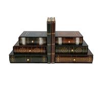 Retro Style Wood Bookends with Drawers, Book Ends for Shelves, Decorative Book Support Stand with 3 Storage Compartments, Home Office Desk Organizer for Books and Stationery