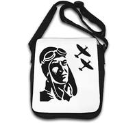 Retro Styled Military Airplane Soldier Stencil Styled Graphic Shoulder Bag White
