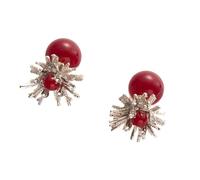 Retro Styles Kirsite Earrings with Angola Red Bead Glittering Festive Design Ear Jewelry for Elegant Occasions Party Wedding Jewelry Accessories
