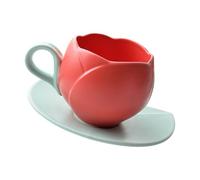 Retro Styles Thickened Ceramic Coffee Mugs and Dishes Set 4 Color Tulips Design Perfect for Cafes or Offices Use Lavishness Coffee Cups and Saucers