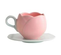 Retro Styles Thickened Ceramic Coffee Mugs and Dishes Set 4 Color Tulips Design Perfect for Cafes or Offices Use Lavishness Coffee Cups and Saucers