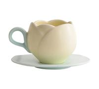 Retro Styles Thickened Ceramic Coffee Mugs and Dishes Set 4 Color Tulips Design Perfect for Cafes or Offices Use Lavishness Coffee Cups and Saucers