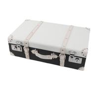 Retro Suitcase, Exquisite Handle, PU Leather European Small Suitcase Decorative Box Metal Vintage Decorative Box Great Gift with Straps for Traveling (White Black)