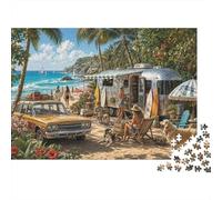 Retro Summer Beach Jigsaw Puzzle 1000 Pieces, Tabletop Puzzle Night