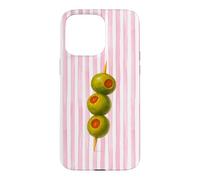 Retro Summer Gourmet Olive Martini Pink Watercolor Stripes Case for iPhone 15 Pro Max