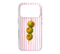 Retro Summer Gourmet Olive Martini Pink Watercolor Stripes Case for iPhone 17 Pro