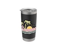 Retro Summer Palm Sunset Beach Graphic Stainless Steel Insulated Tumbler