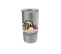 Retro Summer Palm Sunset Beach Graphic Stainless Steel Insulated Tumbler